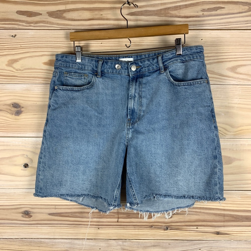 The Drop Denim Shorts Women 33‎ Light Indigo Mari Raw Hem High Rise Customized